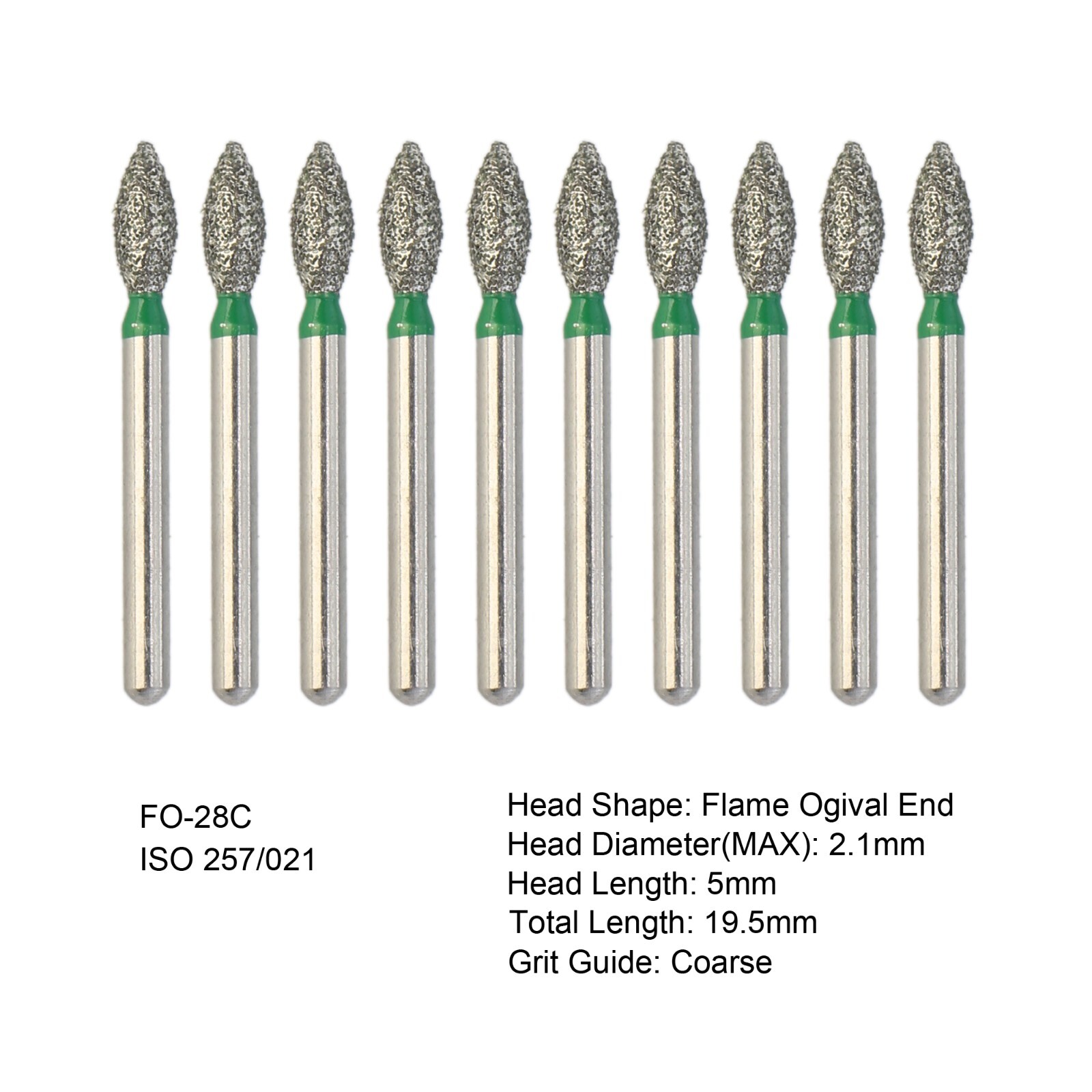 Dental Diamond Burs FG for High Speed Handpiece Flame Ogival End Coarse FO-28C