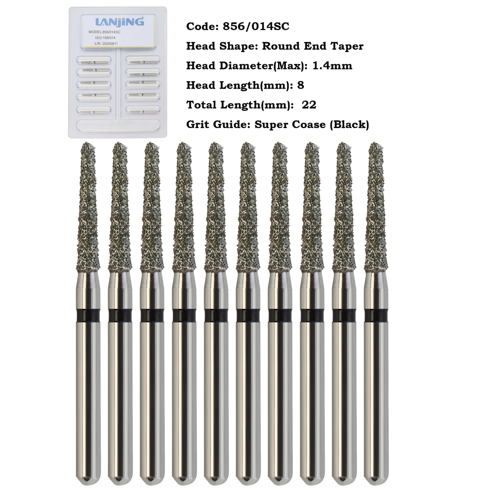 Dental Diamond Burs FG Round End Taper Chamfer 856/014SC Super Coarse Grit Black