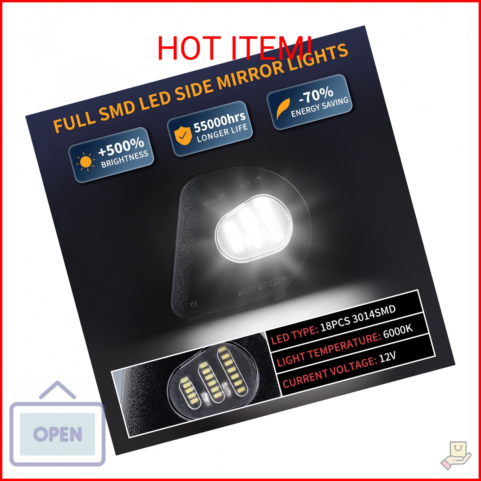 Gempro 2Pcs LED Side Mirror Puddle Light Lamps Assembly for 2010-2019 Dodge Ram
