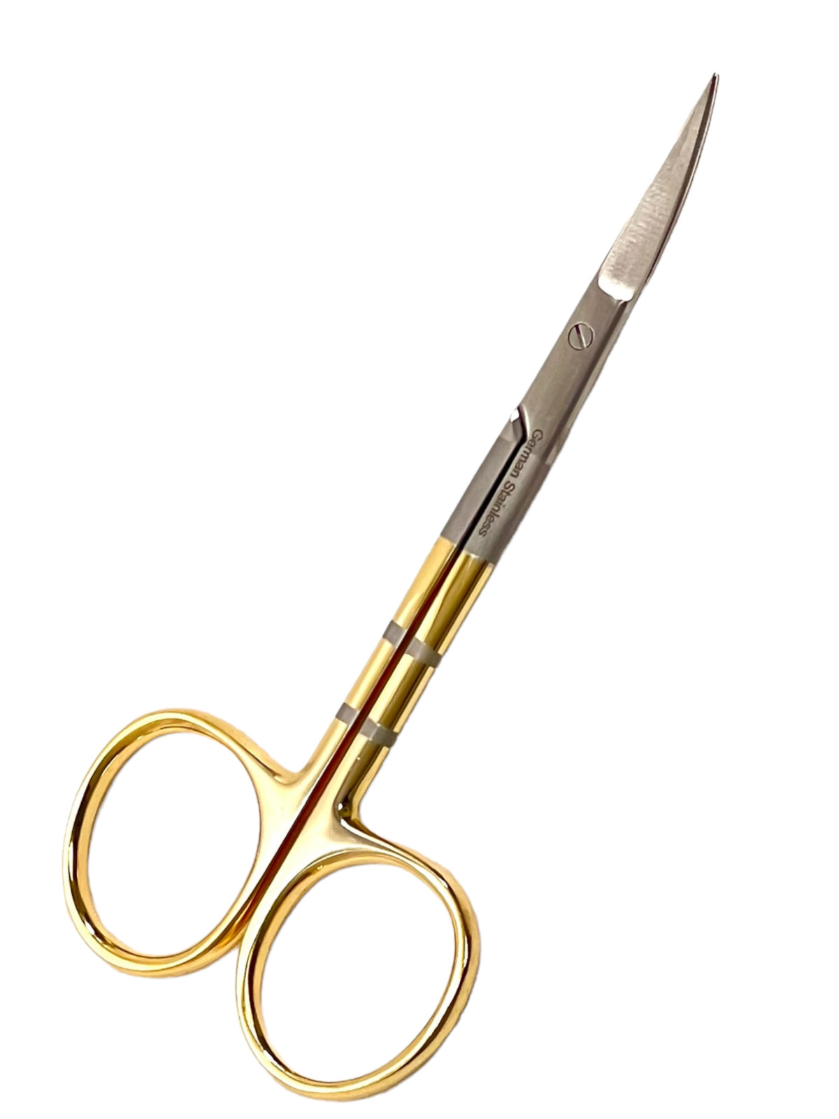 4.5″ Iris Scissors Curved With Tungsten Carbide Inserts Serrated – German Steel