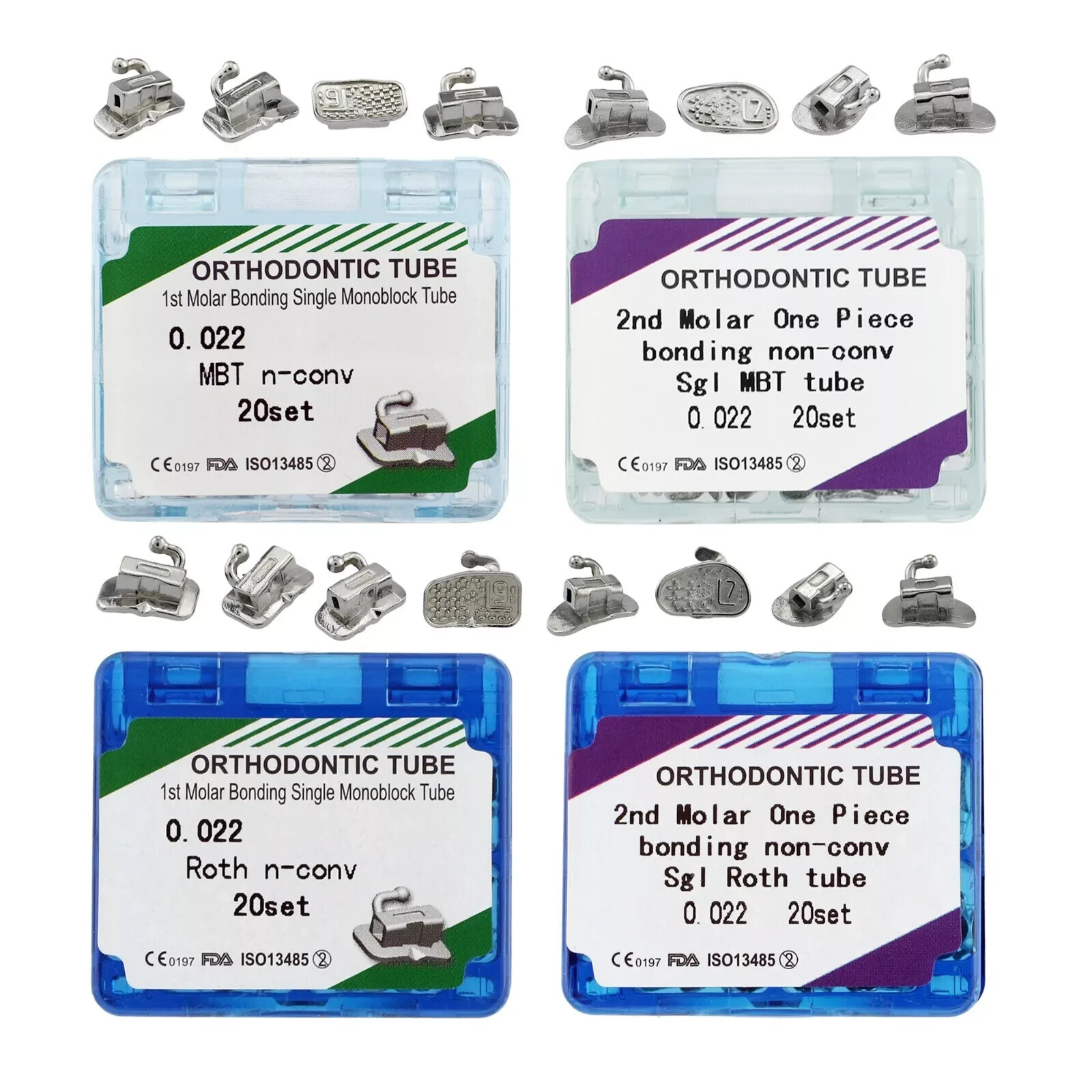 20sets Dental Orthodontic Buccal Tubes Molar Tube MBT Roth 022 1st 2nd Bondable