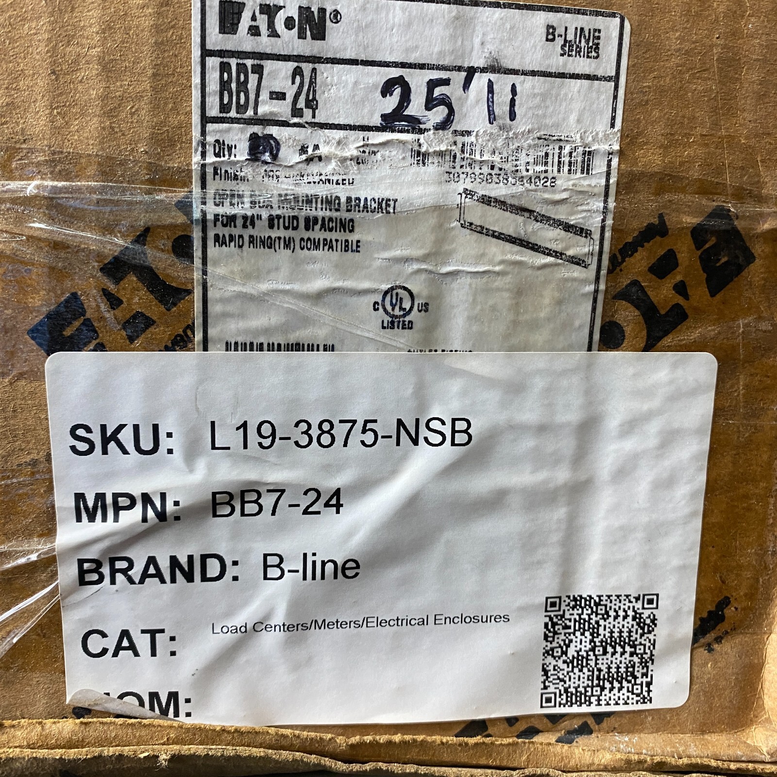 PACK OF 25 EATON B-LINE BB7-24 OPEN BOX MOUNTING BRACKET, 24″STUD, STEEL 🎯