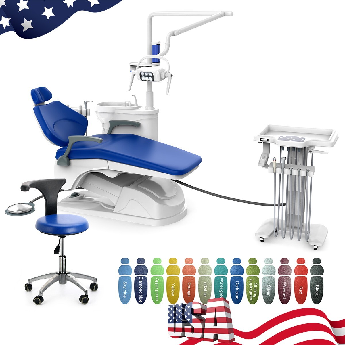 Tuojian Dental Unit Chair Computer Controlled DC Motor PU Hard Leather+Stool FDA