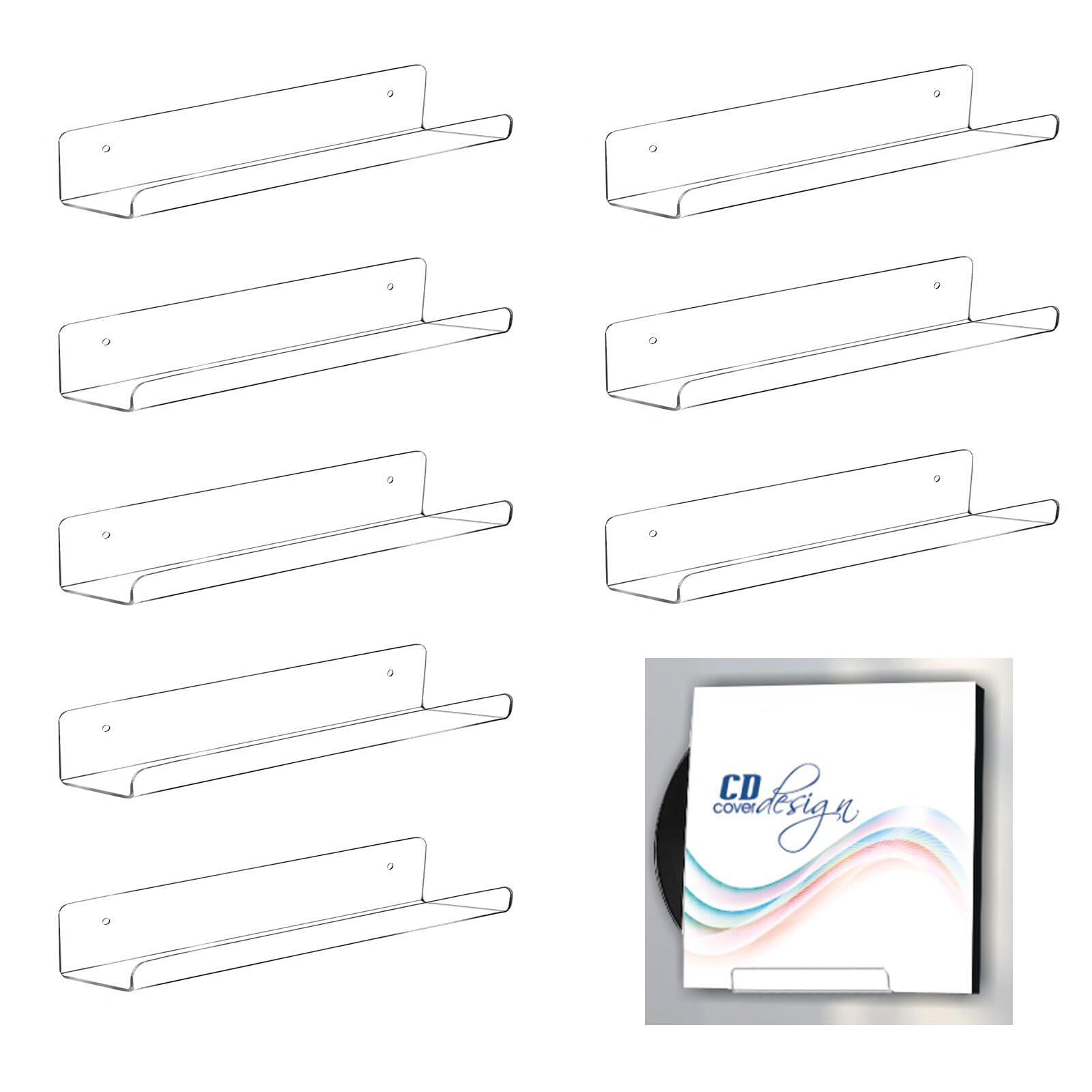 8 Pack 4 Inch Acrylic Vinyl Record Wall Mount Shelf Record Album Shelf Display