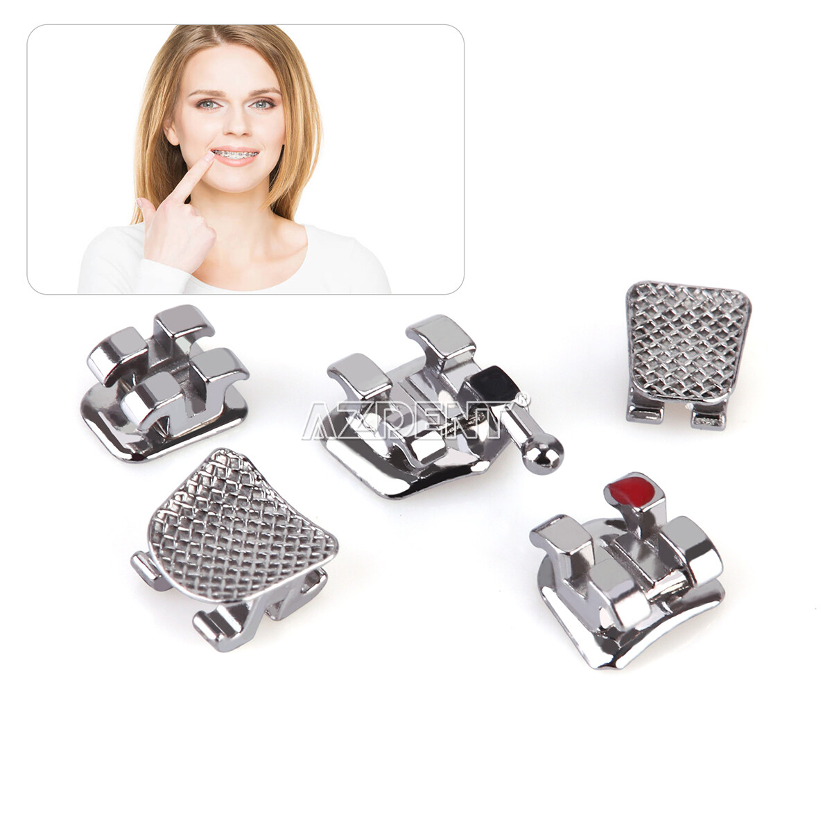 AZDENT Dental Orthodontic Brackets Mini/Standard Roth/MBT 018/022 Hooks 3/345