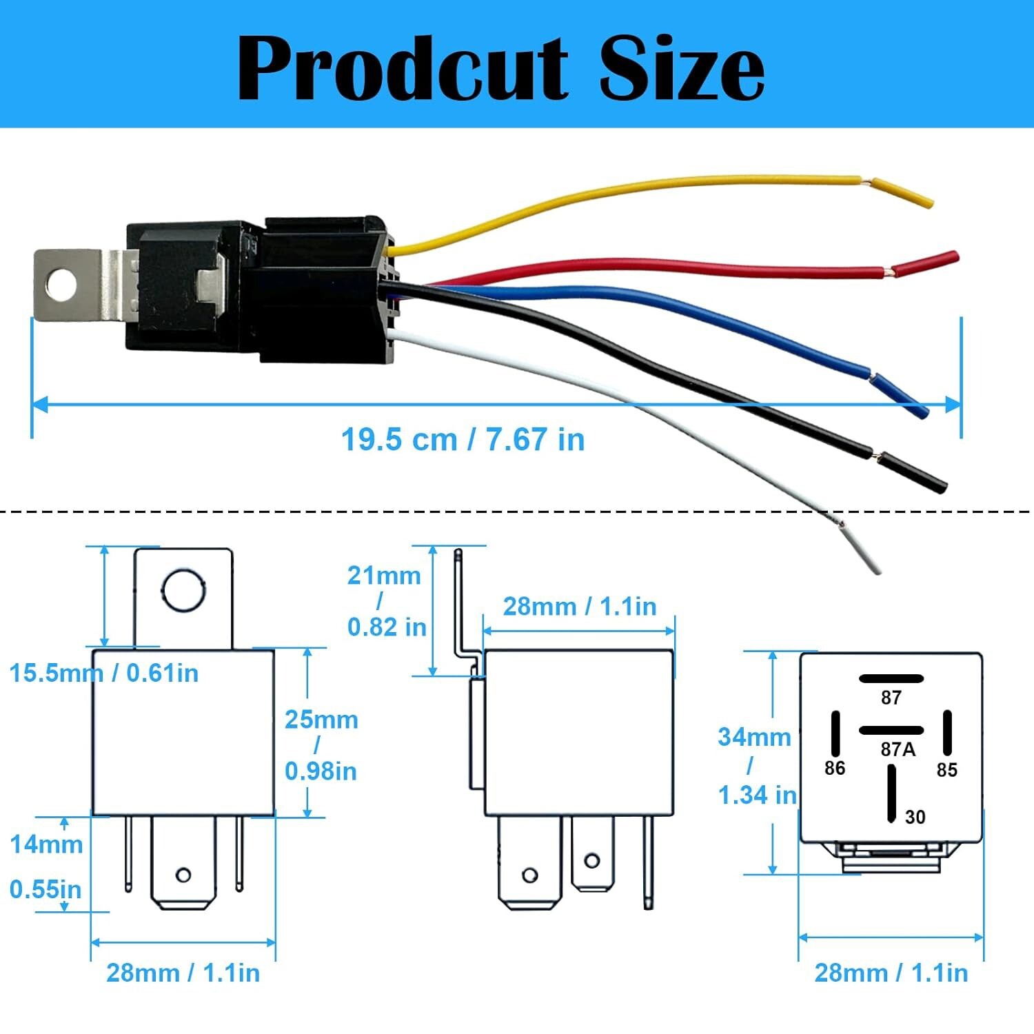 50PCS 5Pin Car Automotive SPDT Relay Switch Harness Socket Waterproof 40A 12V DC