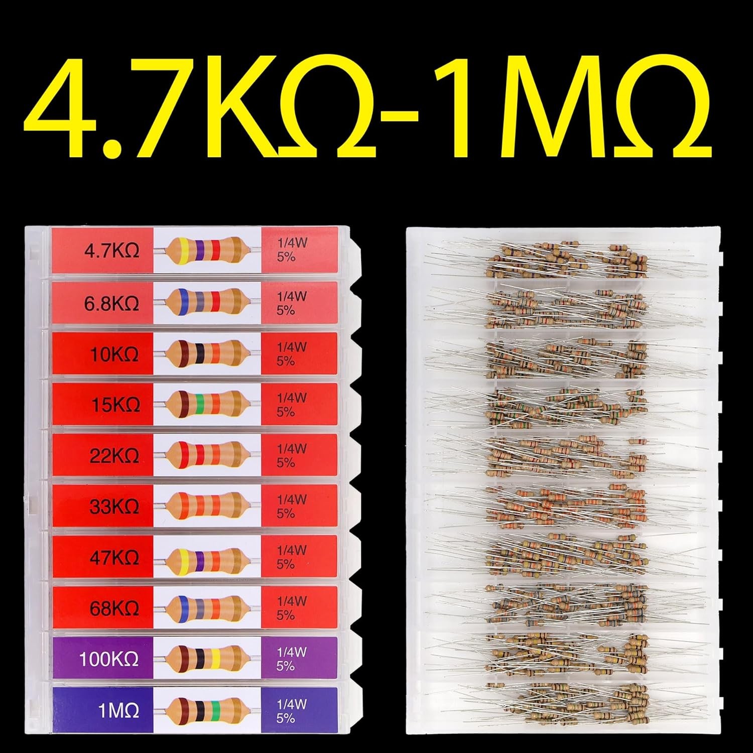 EEEEE 100 Ohm – 1M Ohm with 5% Carbon Resistor Assortment Kit and Electrical Ind