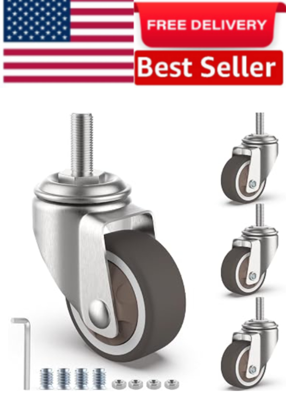 3 Inch Caster Wheels Threaded Stem Casters Set of 4 Heavy Duty Swivel Wheel
