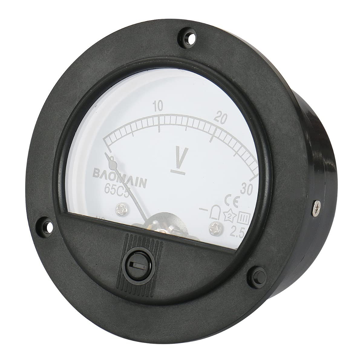 Baomain DC 30V Round Voltmeter Analog Panel Meter 65C5
