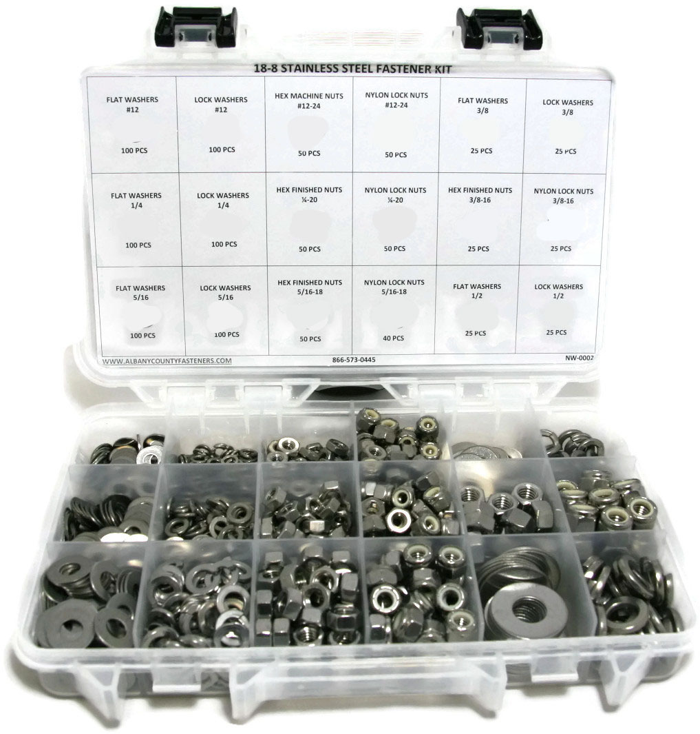 Stainless Steel 1041 Piece Nuts and Washers Fastener Assortment Kit Inch Sizes-