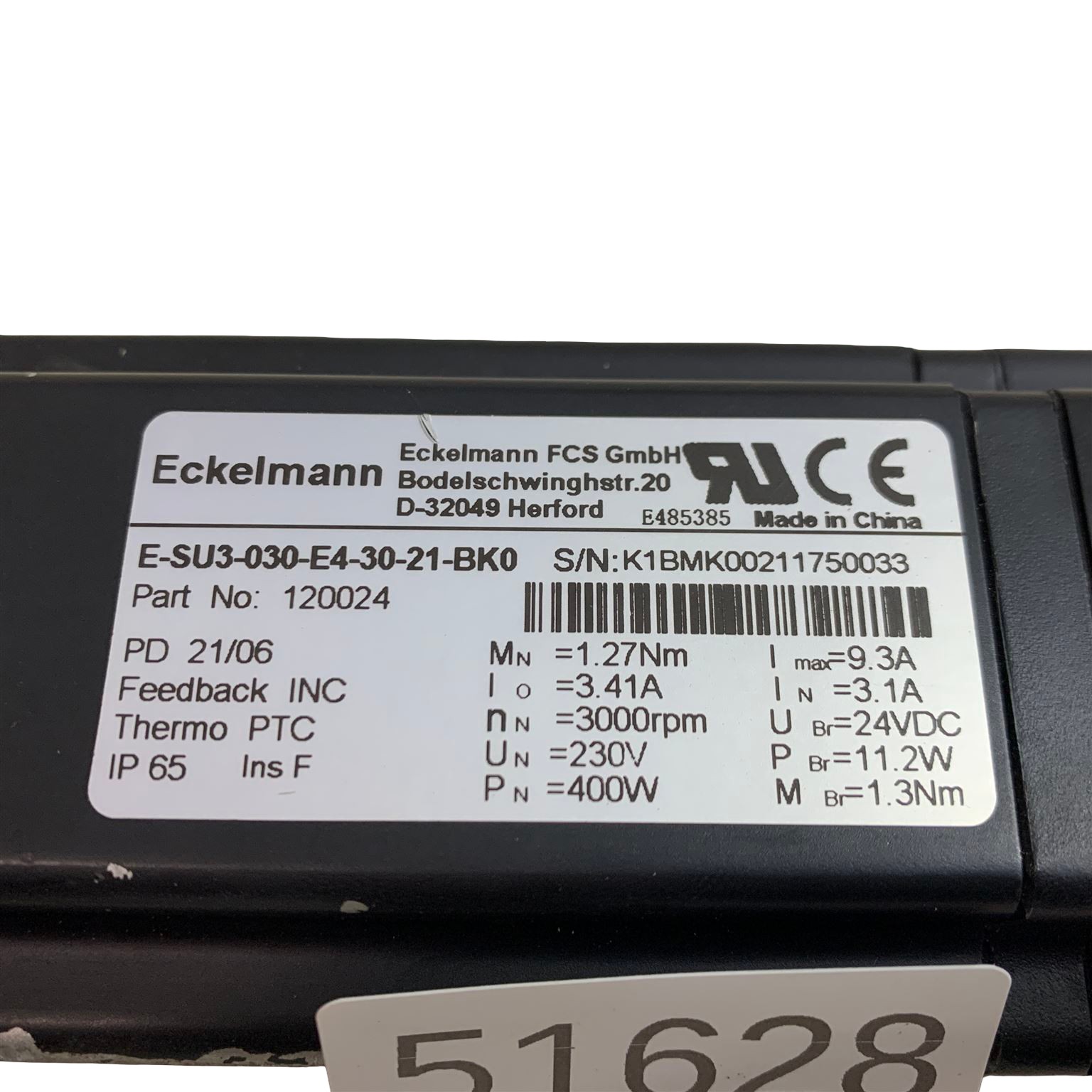 Eckelmann E-SU3-030-E4-30-21-BK0 120024 Servo Motor 400W 3000rpm