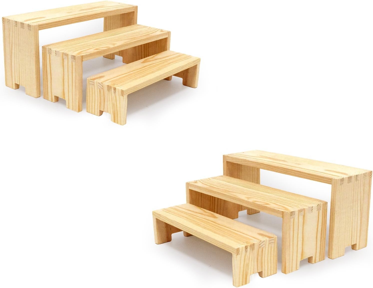 2 Set Wood Display Risers Wooden Stand Riser 3 Tiered Display Stands for Vend…
