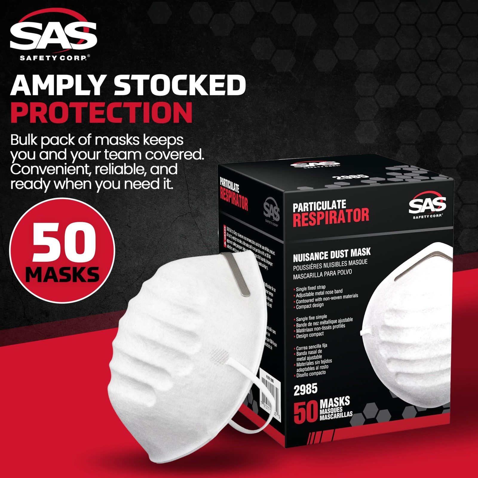 SAS Safety 2985 Non-toxic Dust Mask Box of 50 1-Pack, Neutral