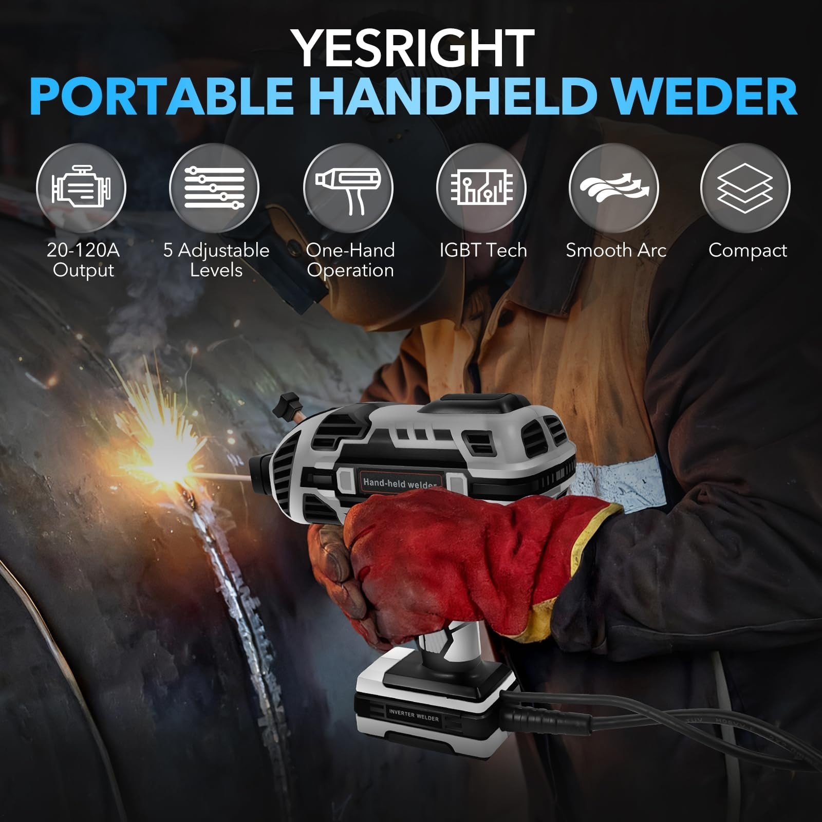 110V Handheld Welding Machine Kit with Auto-Darkening Goggles & Welding Rods