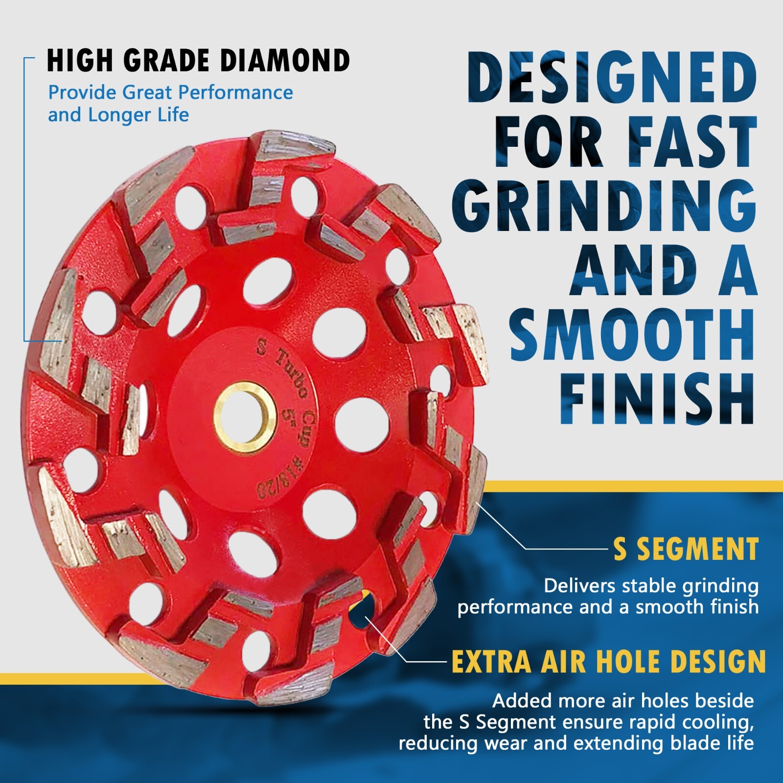5″ High Performance Diamond Grinding Wheels, #20/25 Grit, 7/8″-5/8″ Arbor