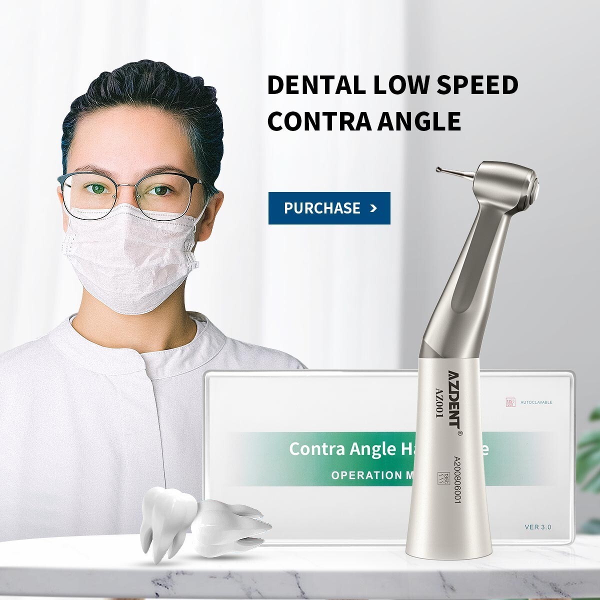 5X AZDENT Dental Slow Low Speed Contra Angle Handpiece Push Button E-Type USA
