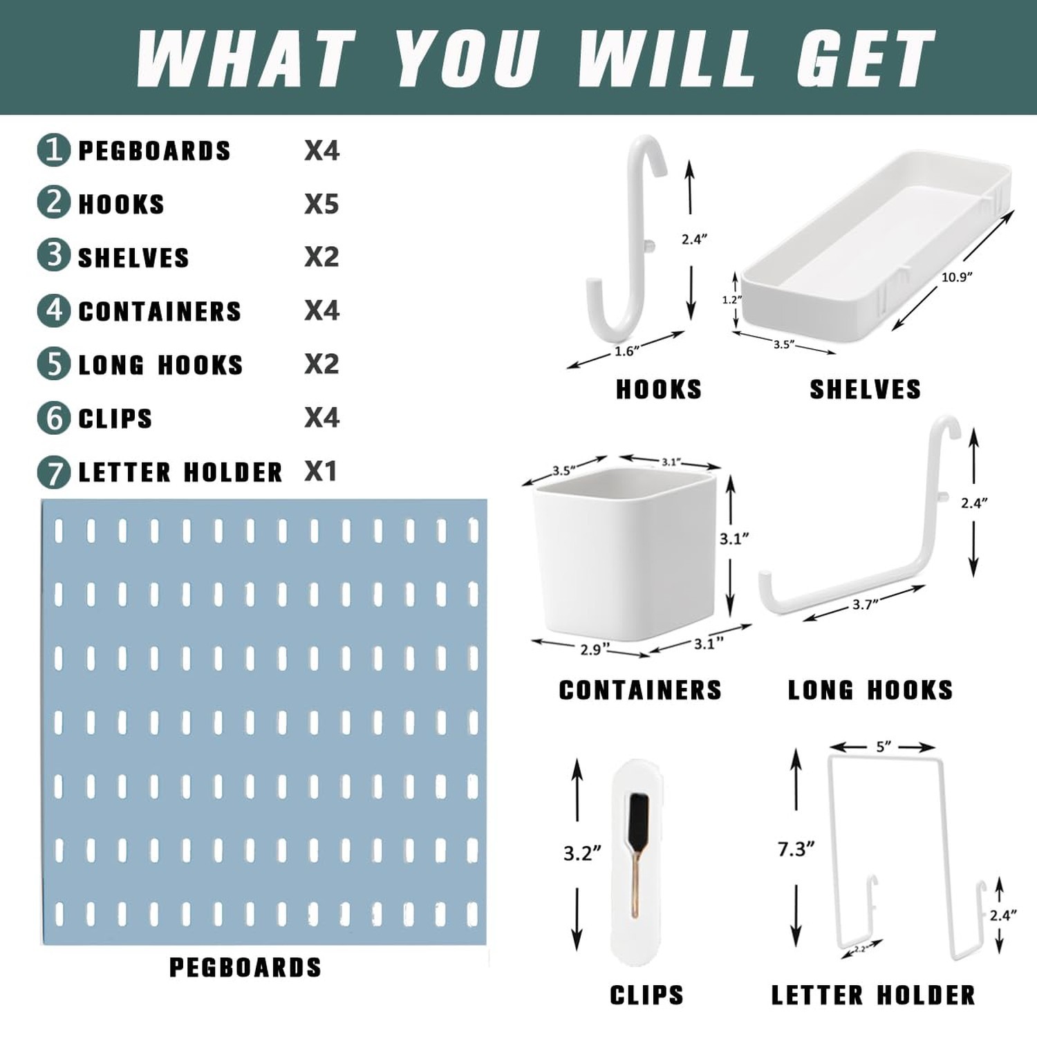 22″x22″ Pegboard Combination Kit Wall Organizer Kit – 4 Panels & 14 Hooks for…
