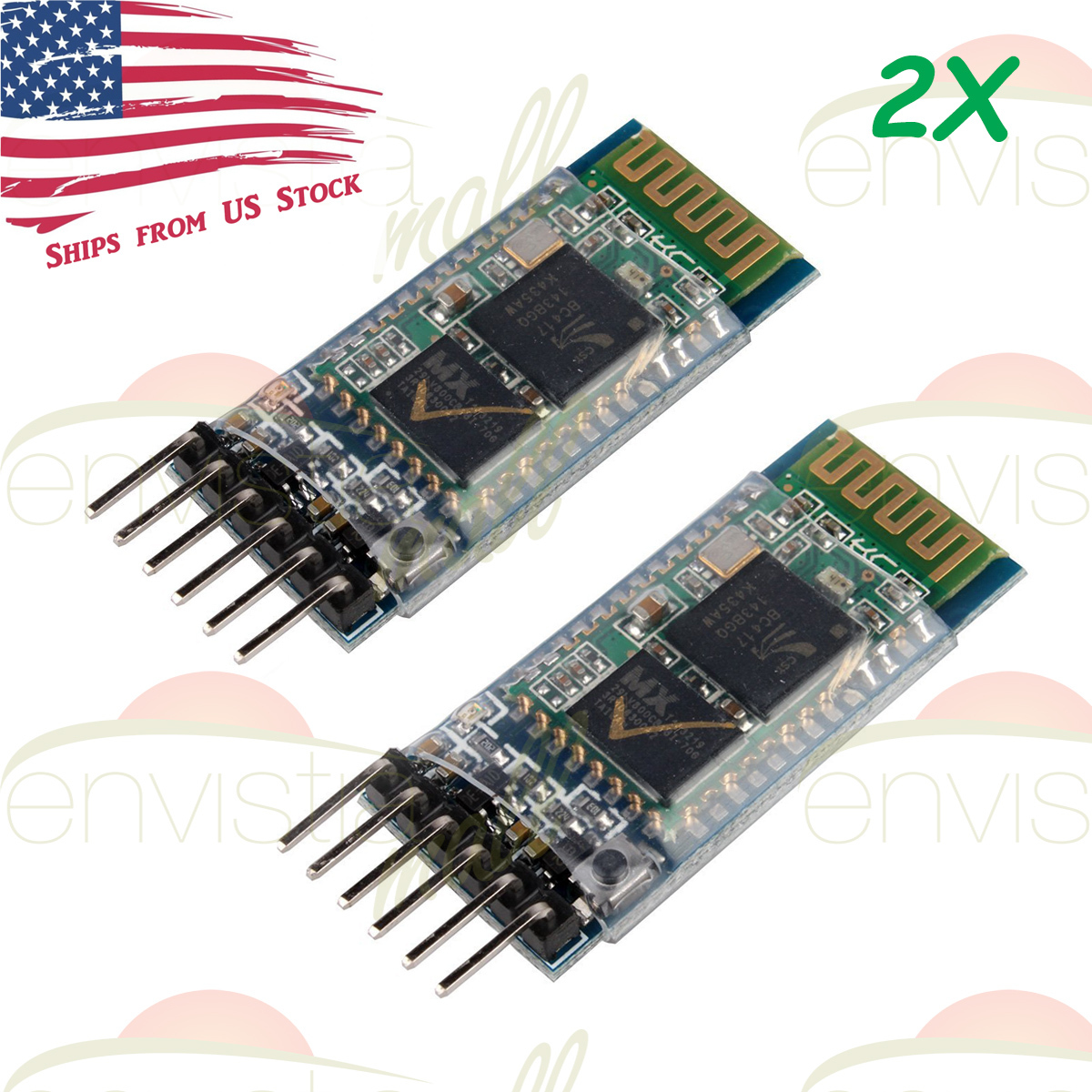 2Pcs HC-05 Wireless Bluetooth RF Serial Transceiver Module 6Pin RS232 TTL US