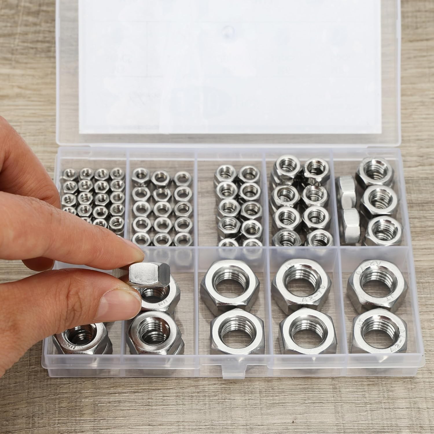 130pc Stainless Steel Metric Hex Nuts Assortment Kit M3 M4 M5 M6 M8 M10 M12 Set