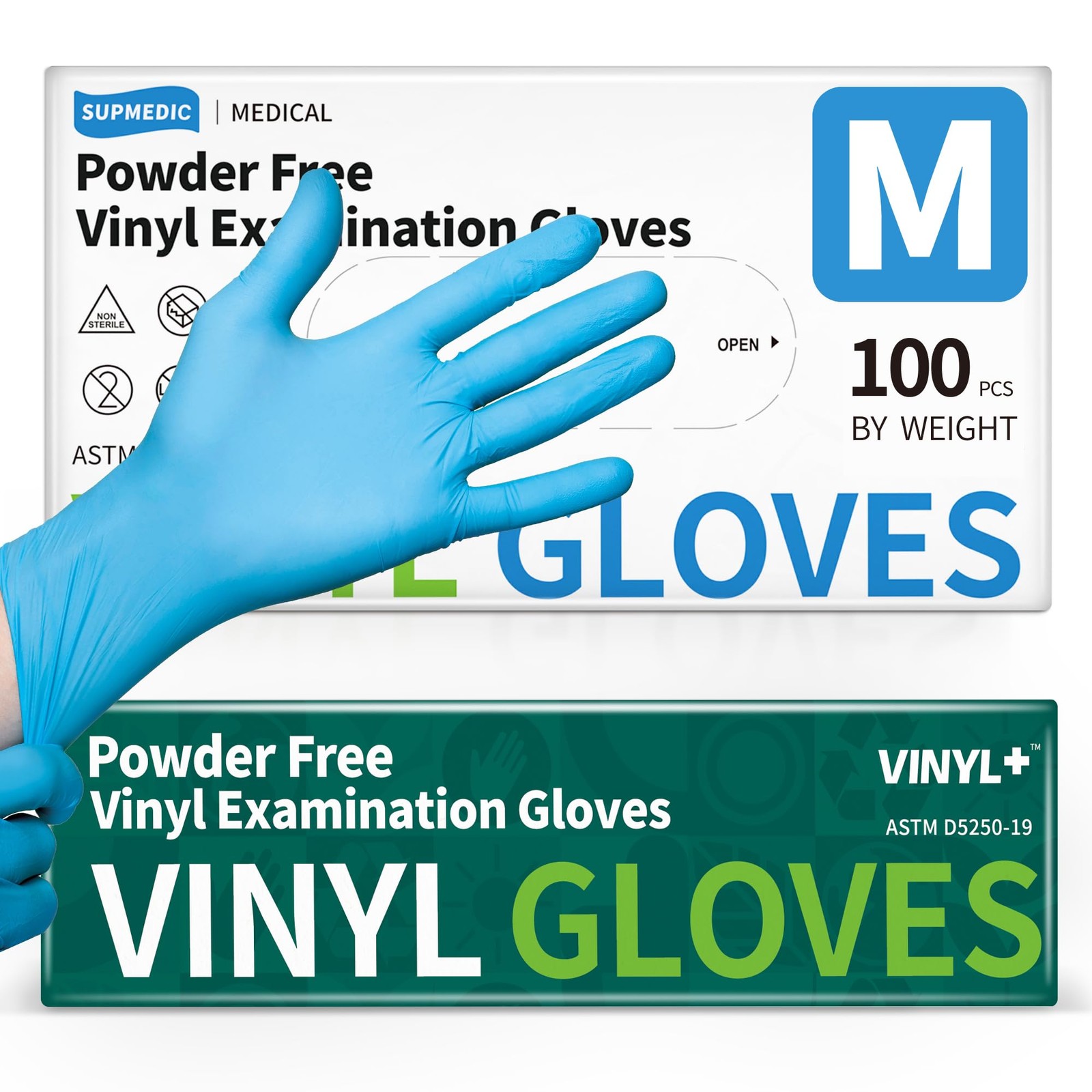 Supmedic Vinyl Disposable Exam Gloves, 4 Mil Medium, 100 Medium (Blue)