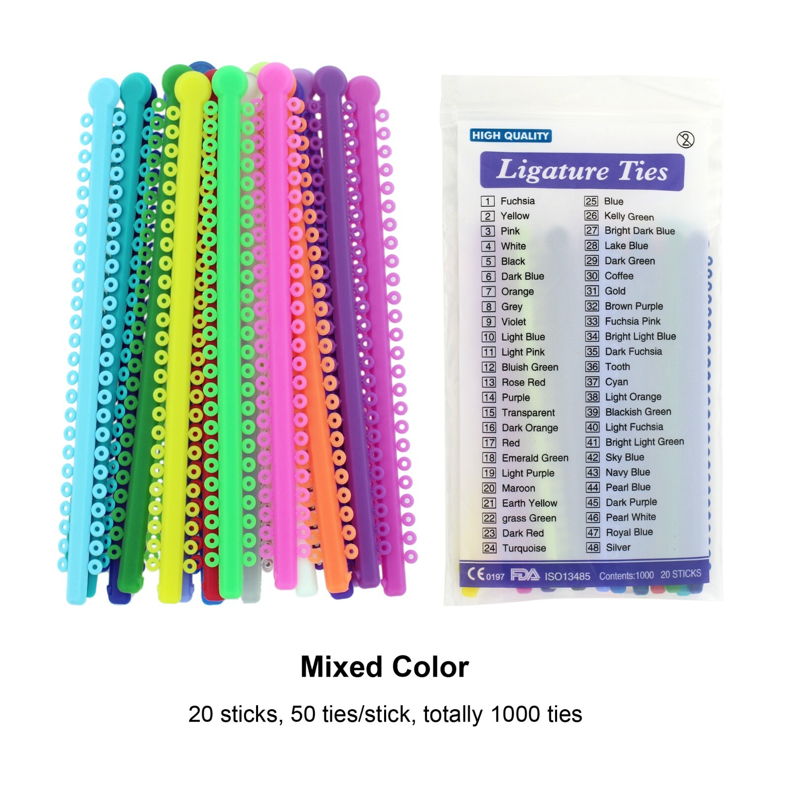 1000PCS Dental Orthodontic Ligature Ties Braces Elastic Rubber Bands Multi-Color