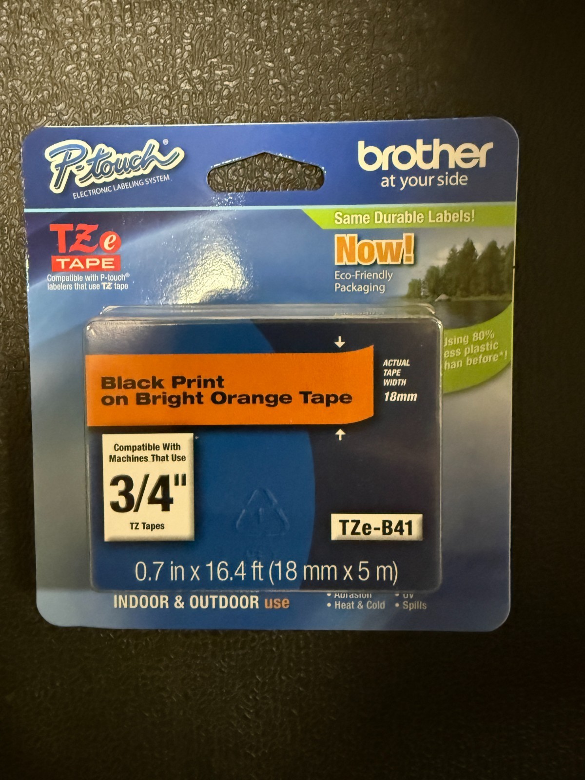Brother P-Touch Laminated Label Black Print On Orange 3/4″ Label Tape-*NEW*