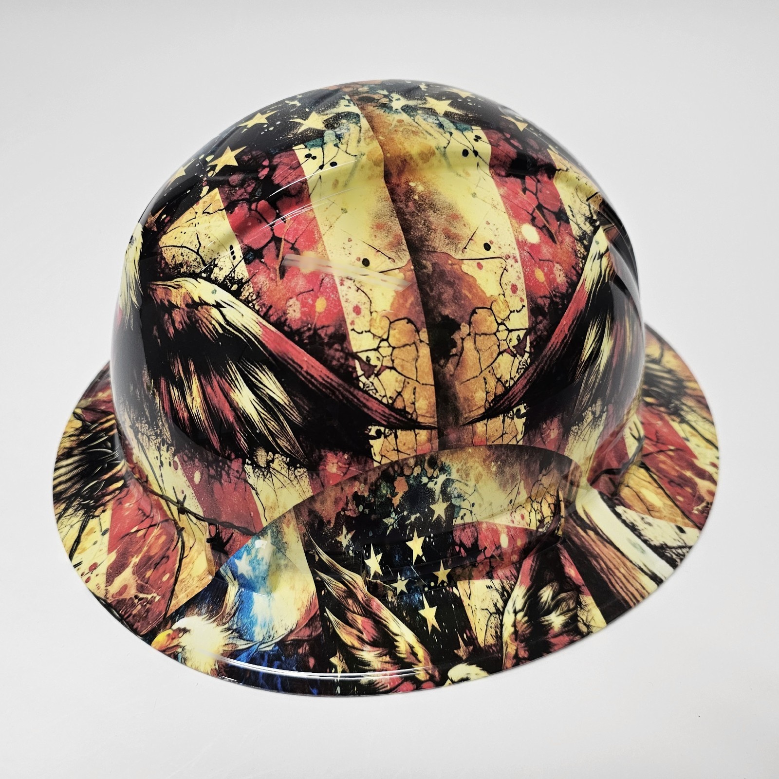 full brim hard hat custom hydro dipped IN AMERICAN EAGLE COLLAGE WATERCOLOR NEW