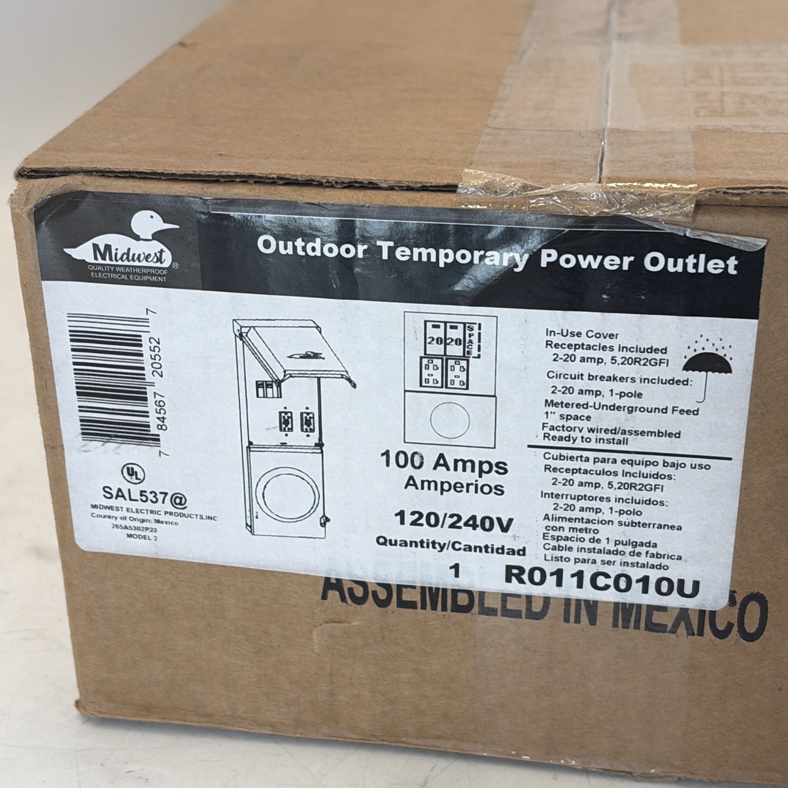 Midwest 100 Amp Outdoor Temporary Power Outlet Metered Underground Feed 120/240V