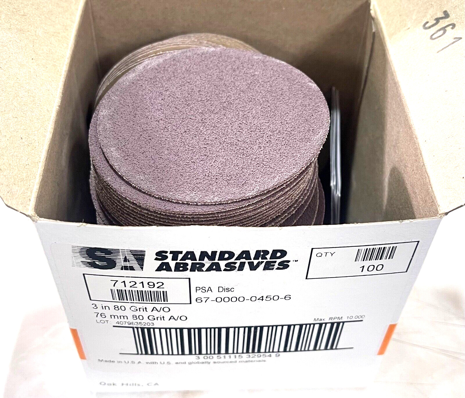 Standard Abrasives 3″ PSA Sanding Discs 80 Grit Aluminum Oxide 100 Pack 712192