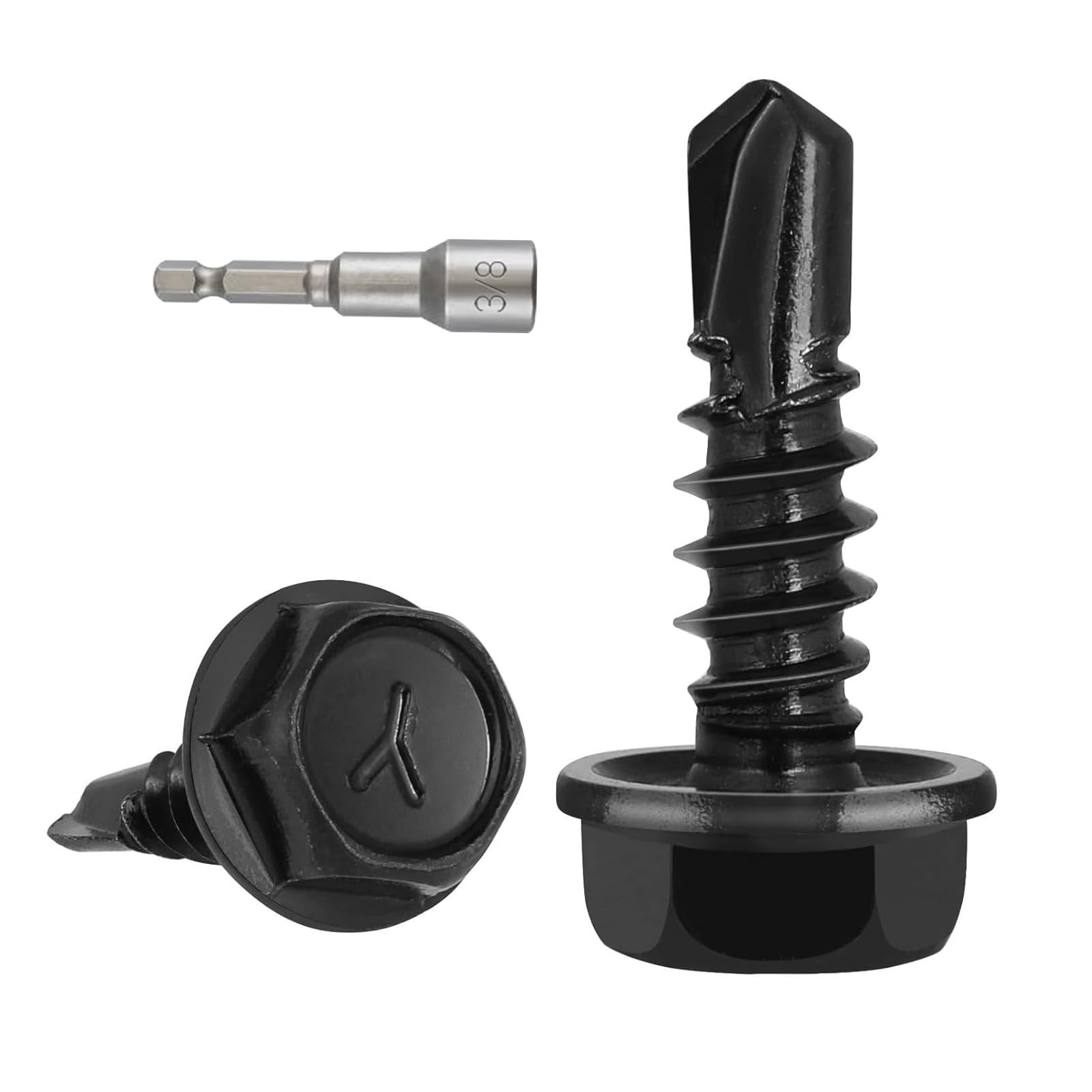 71 PCS #14 x 3/4″ 410 Stainless Black Zinc Hex Washer Head TEK Screws