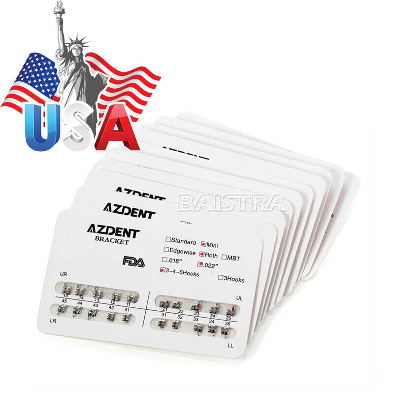 AZDENT Orthodontic Dental Brackets Roth MBT.022/.018 Hooks/Niti Round Arch Wire