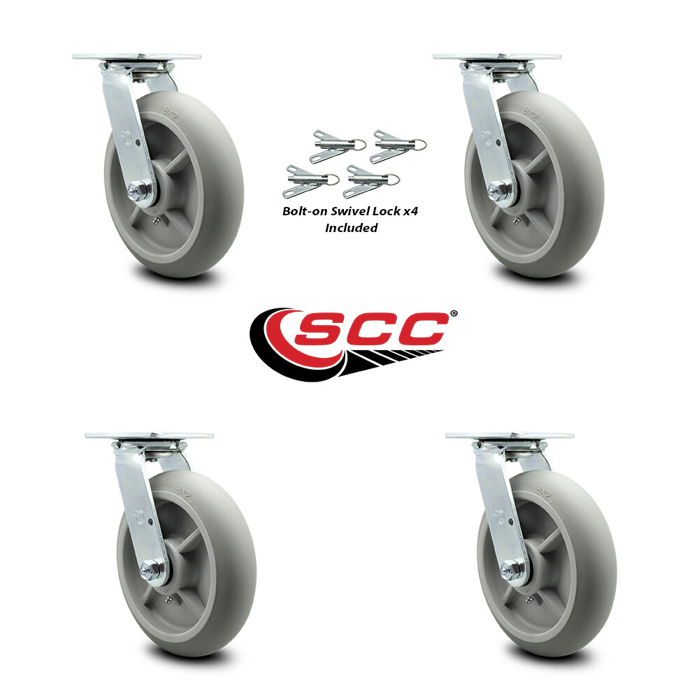 Lavex Lodging Housekeeping Cart Caster Set – 4 Swivel with Bolt-On Swivel Locks