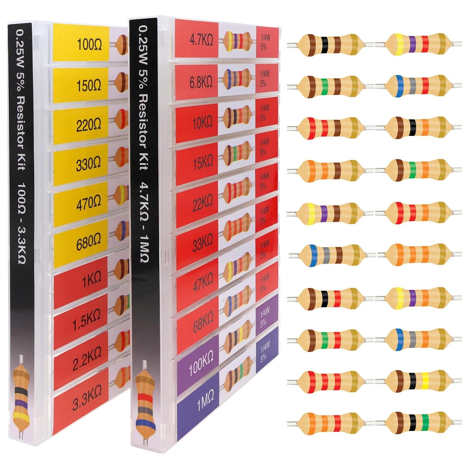 EEEEE 100 Ohm – 1M Ohm with 5% Carbon Resistor Assortment Kit and Electrical Ind