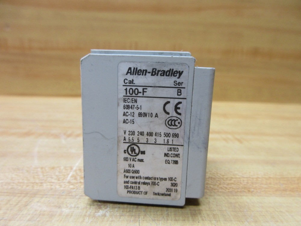 Allen Bradley 100F-A13 Auxiliary Contact 100FA13