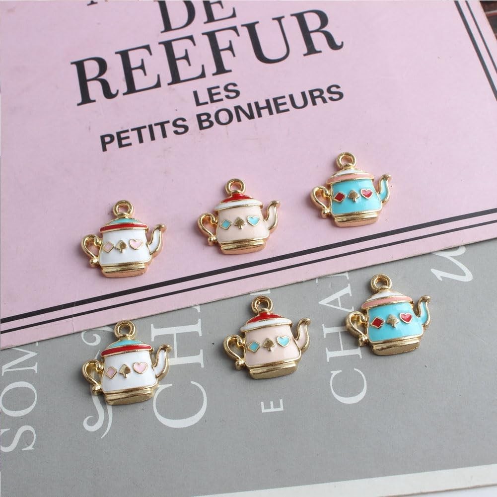 Creative Enamel Teapot Charms 30 Pcs Alloy Kettle Charms Coffee Tea Kettle Pot