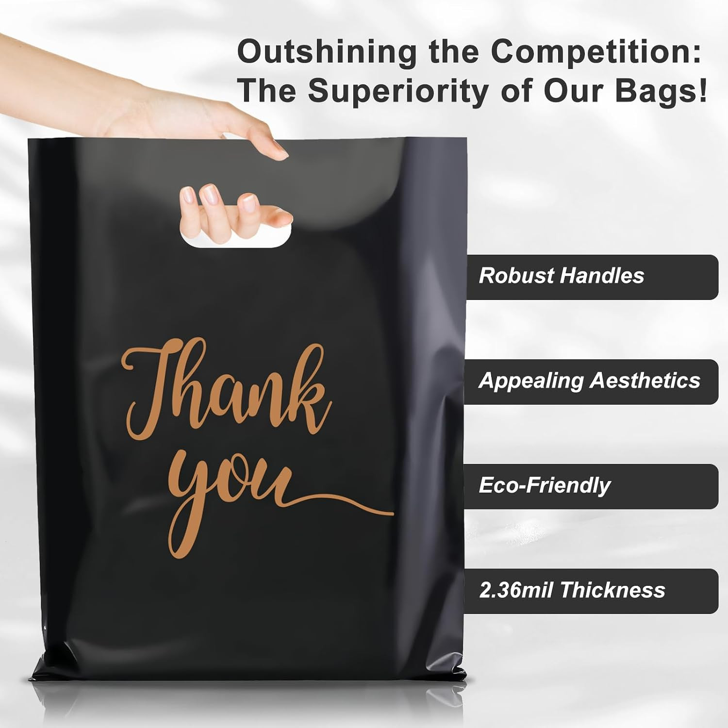 50 Pack Thank You Merchandise Bags, Extra Thick 2.36 Mil Wholesale Bulk Retail S