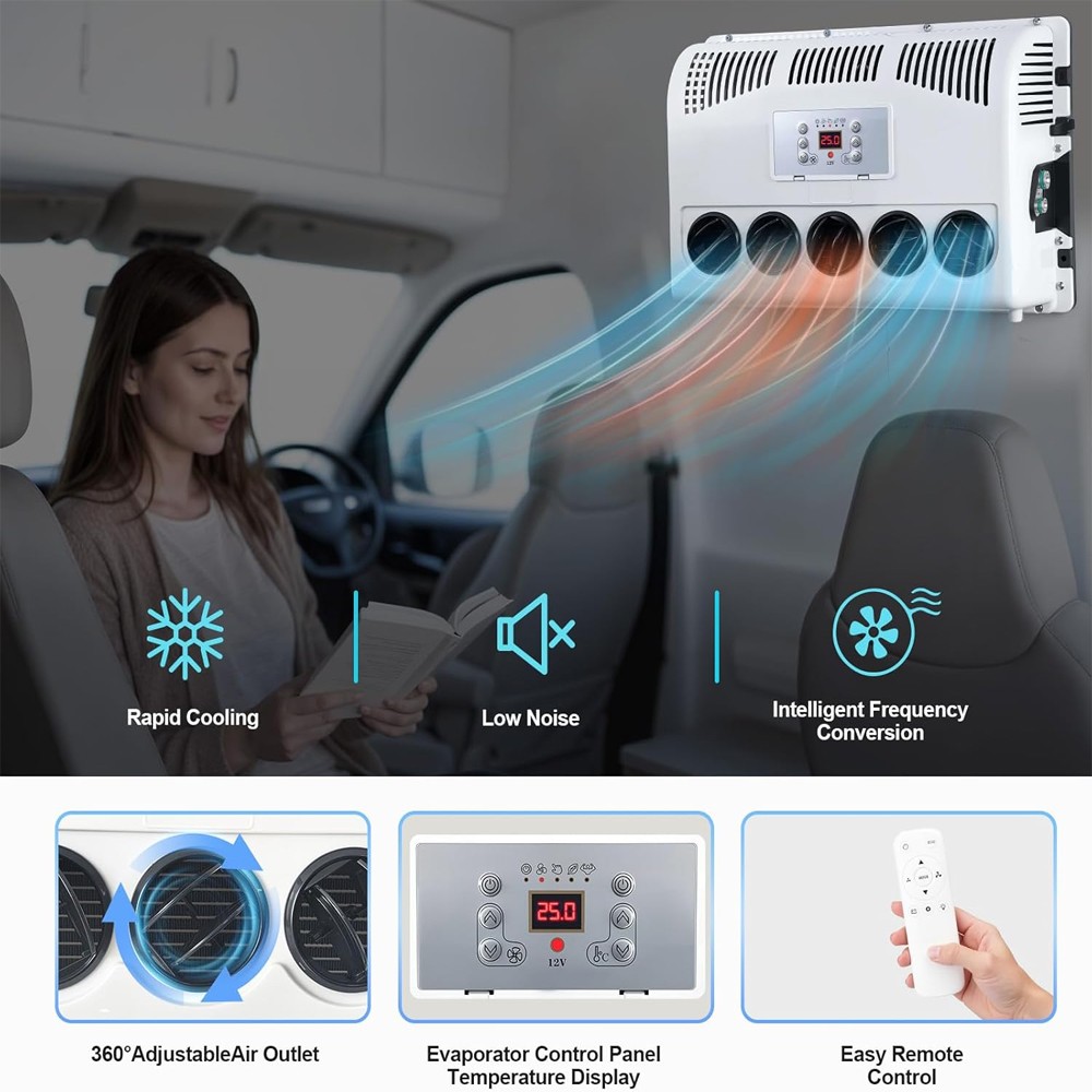 12V 12000 BTU Truck Cab Air Conditioner Split AC For Semi Trucks Bus RV Caravan