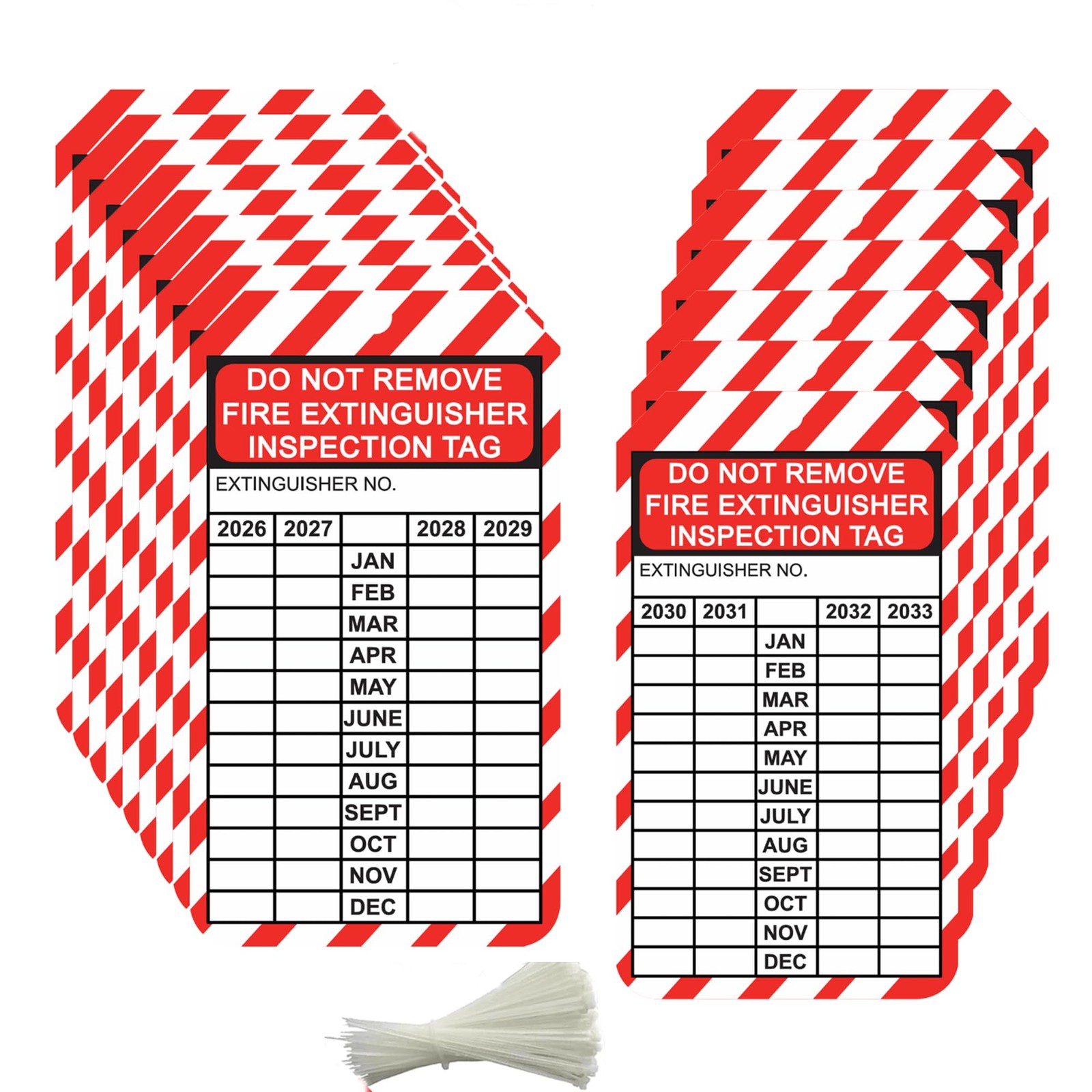 25 Pcs 3.25” x 5.75” 2026-2033 Fire Extinguisher Tags 3.25 x 5.75 inch, Red