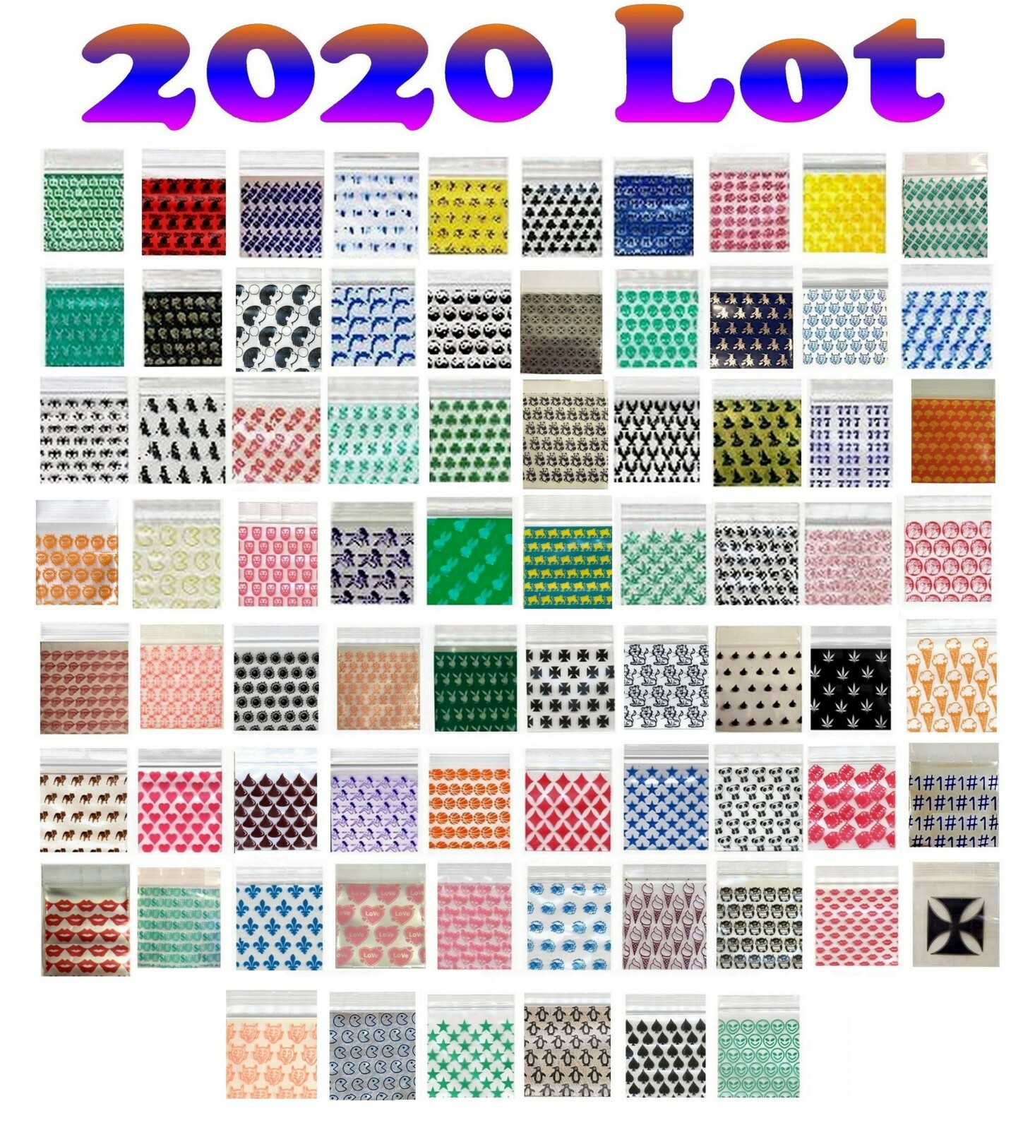 1000 2020 LOT APPLE MINI ZIP BAGGIES 2.5 & 3.0mil CROWNS SKULLS ALIEN MUSHROOMS+