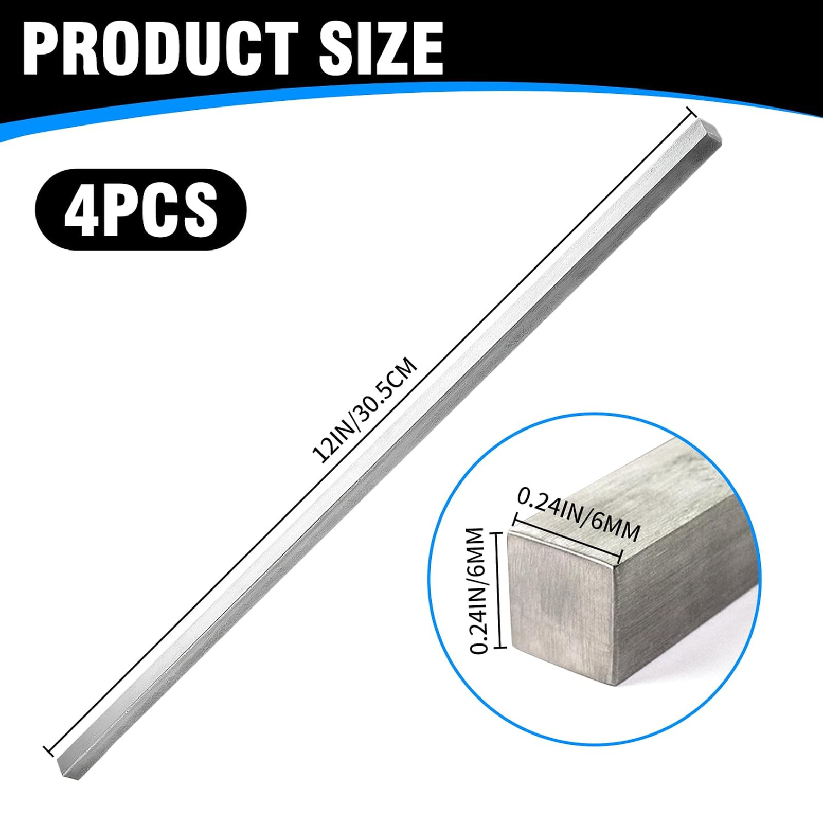4 Pcs 1/4 Inch Square Steel Key Stock Cold Rolled Stainless Steel Bars