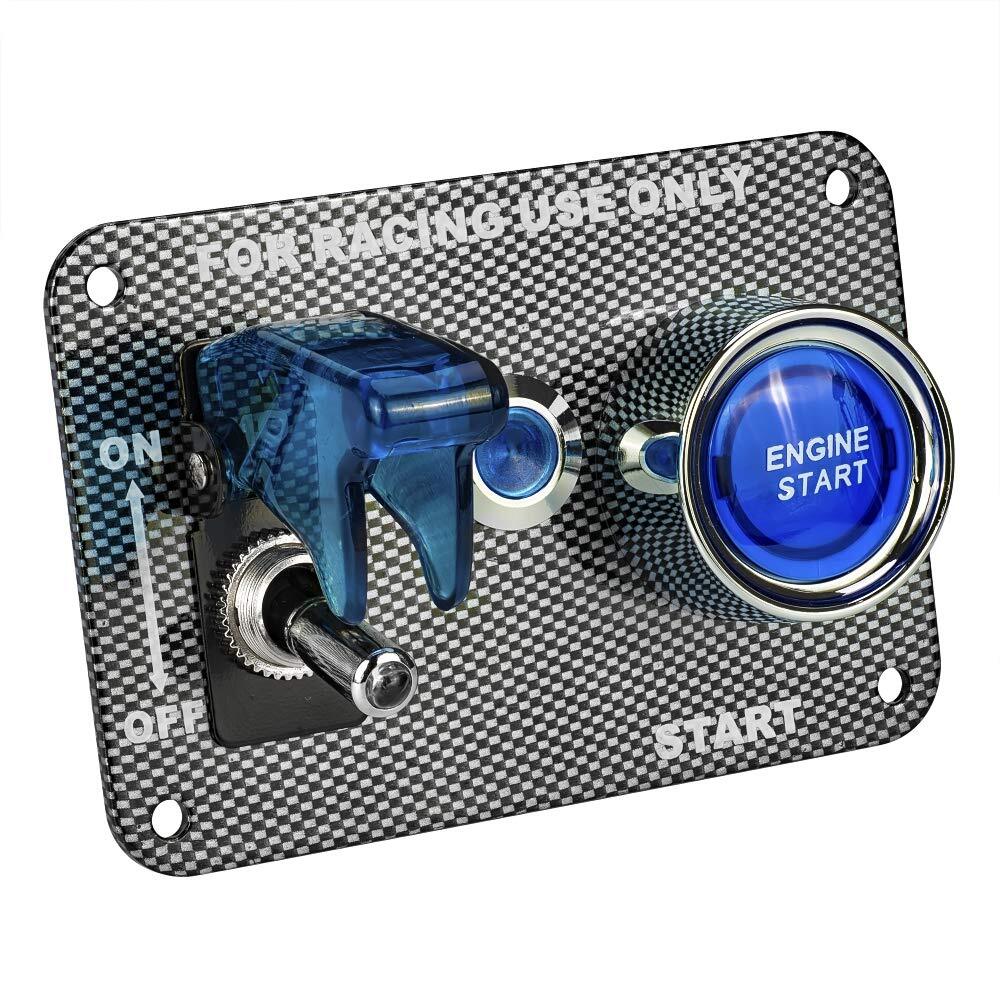 DC12V Racing Car Ignition Switch Panel Carbon Fiber Rocking Switch+Engine Sta…