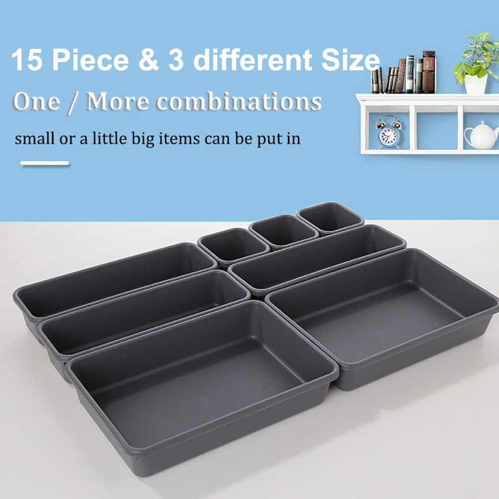 15 PCS Interlocking Desk Drawer Organizer Separator for Office,Bathroom,Kitchen,