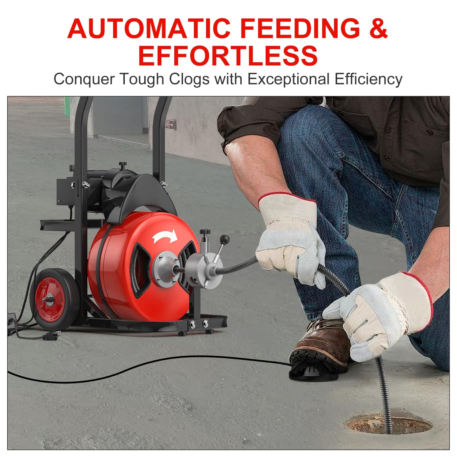 750W Drain Cleaner Machine 100FT Steel Cable 1/2 Inch Electric Portable Sewer