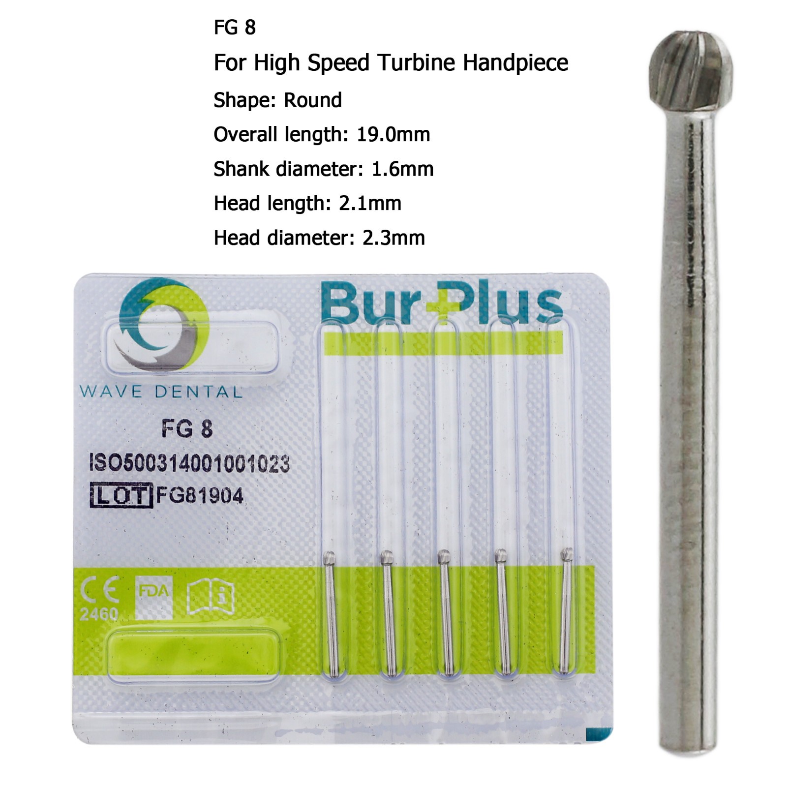Wave Dental Round Carbide Burs High Speed Bur FG 1/4 2 4 6 8 Friction Grip Prima