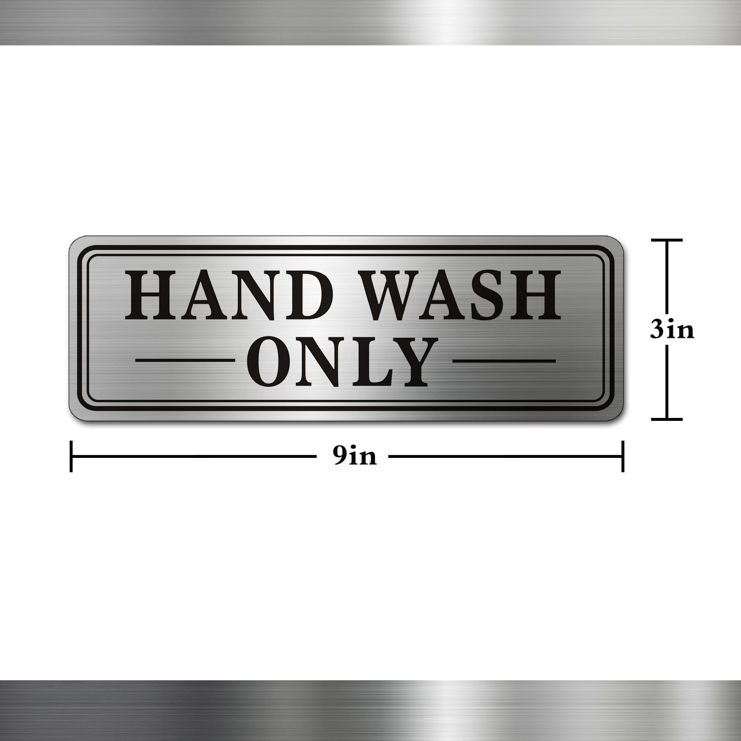 2 PCS Metal Stainless Steel Hand Wash Only Sign Self Adhesive 9×3 Inch