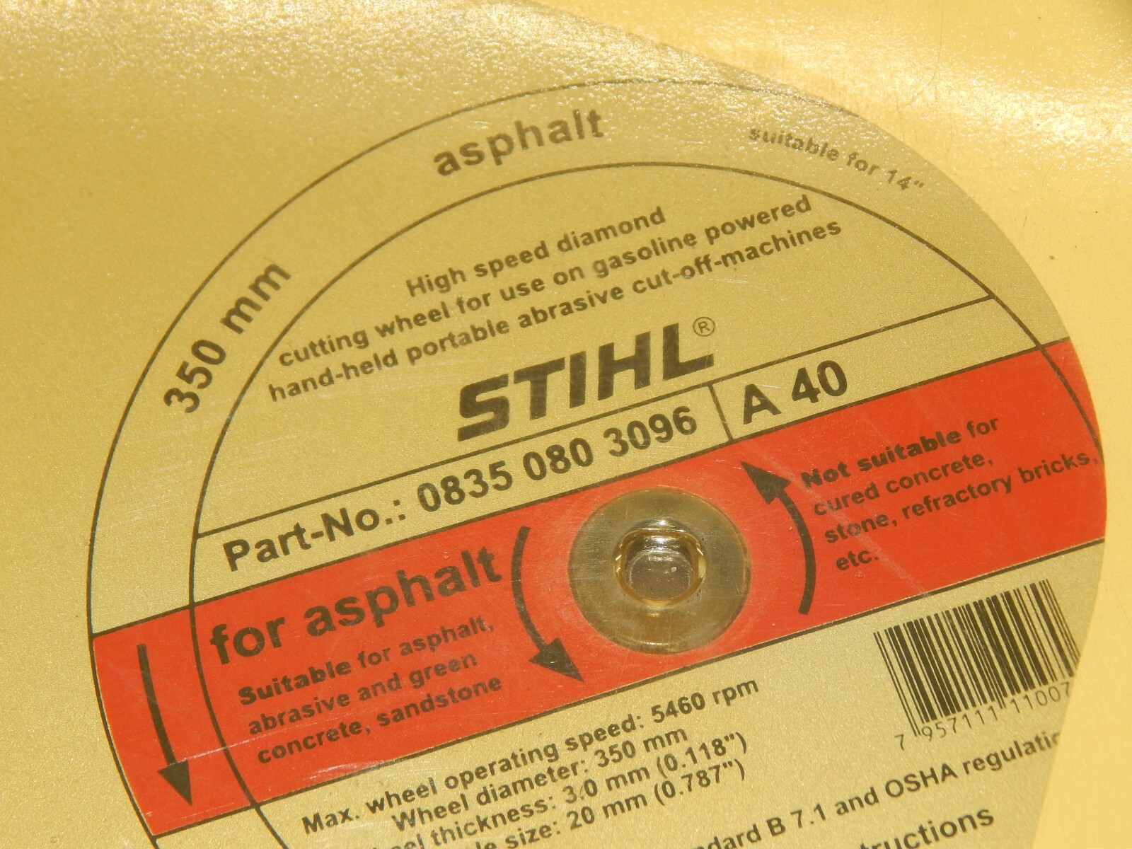 14” Stihl Diamond Super Abrasive Wet/Dry Cutting Wheel 0835 080 3096