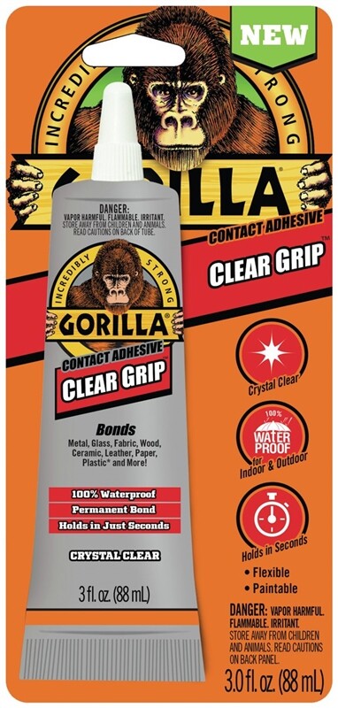 Gorilla 8040002 Clear Grip Contact Adhesive 3oz Waterproof Permanent Bond GLUE