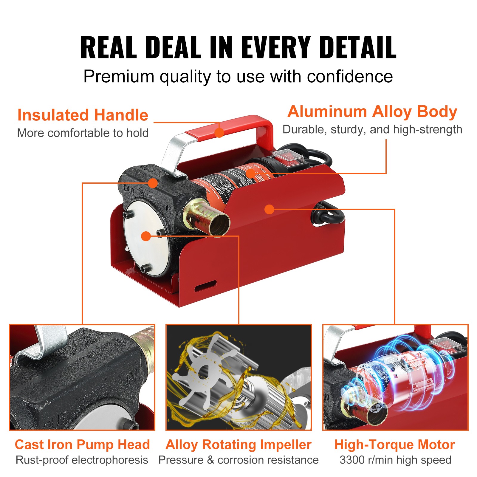 VEVOR Fuel Transfer Pump Electric Diesel Kerosene Pump 12V DC 10GPM Nozzle Hoses