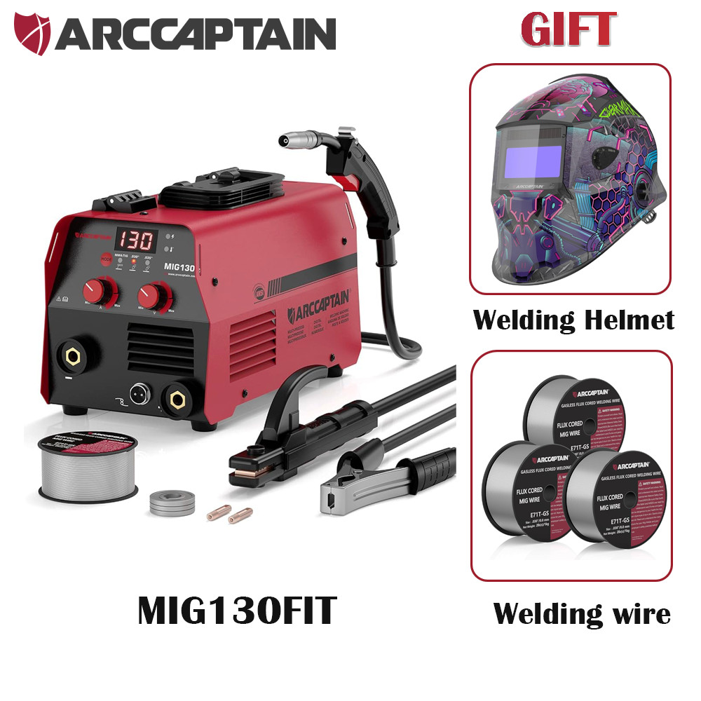 ARCCAPTAIN MIG130 3-in-1 Welder – Flux Core MIG / Lift TIG / MMA, Large Digital