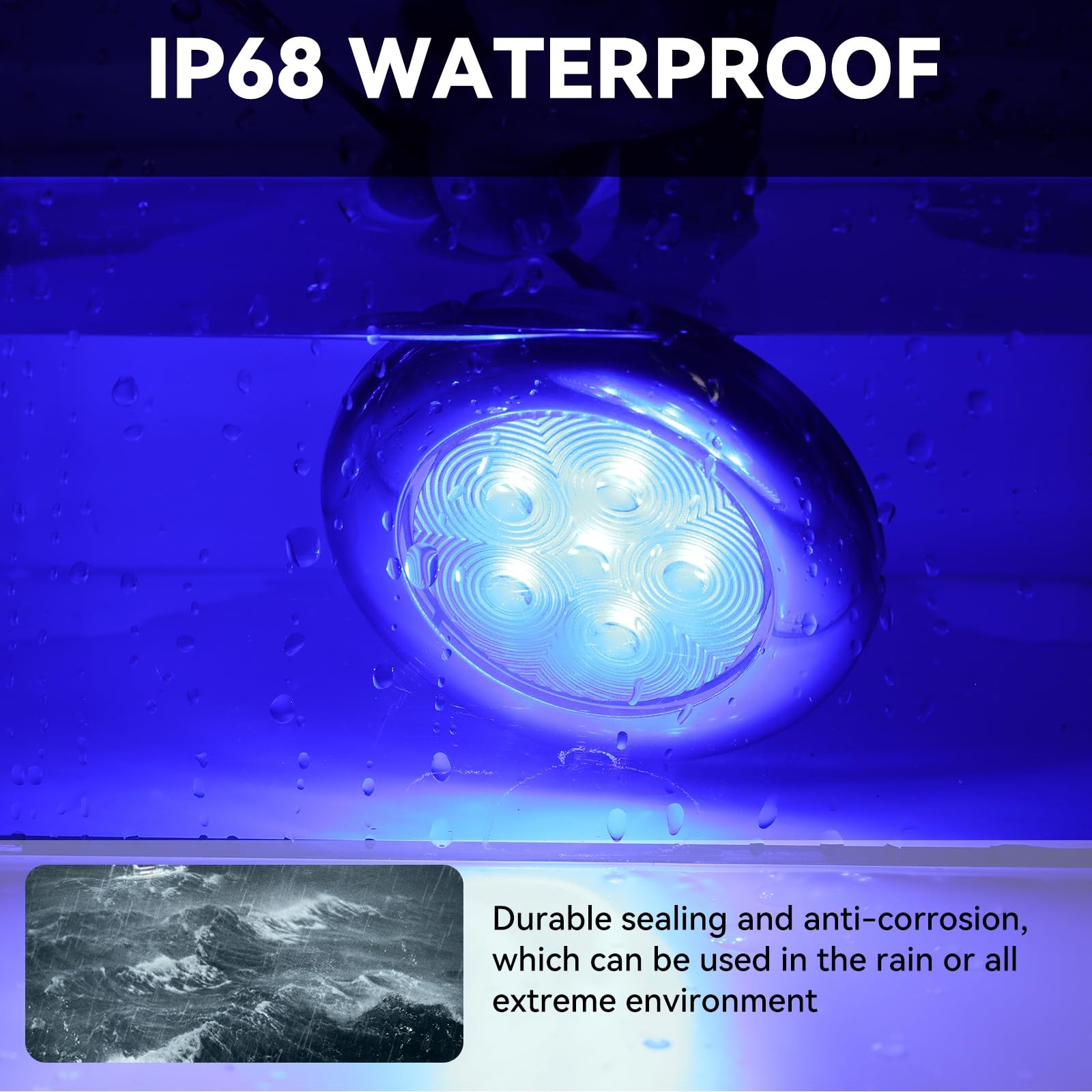 Boat Interior Lights IP68 Waterproof Blue 4 Piece Marine LED Stern Night Fishing